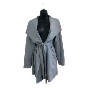Haute monde Blue faux suede oversized shawl collar belted trench coat size Large
